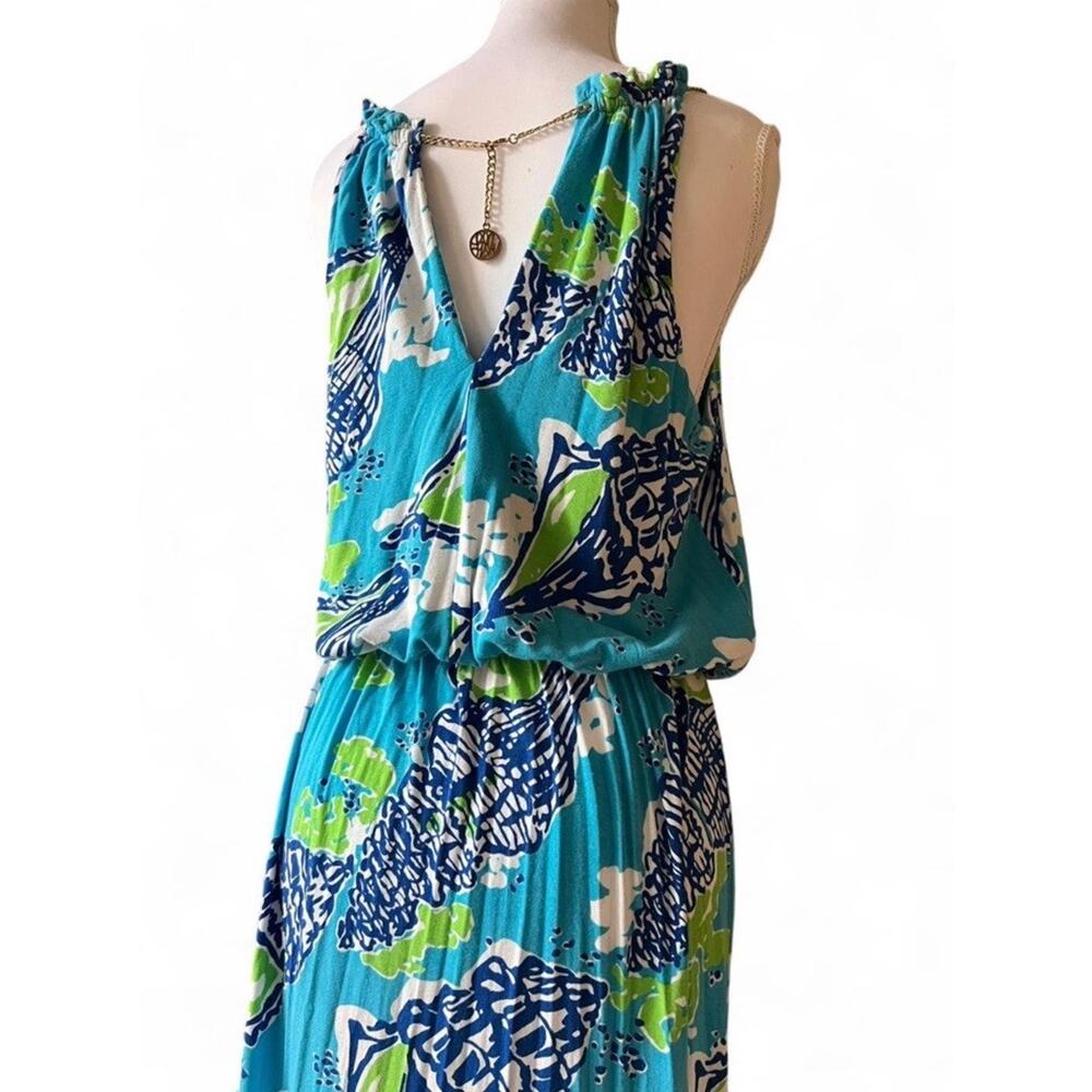 Lilly Pulitzer Inna Maxi Dress M Blue Shells Chain Beck Halter Resort Vacation - Picture 4 of 9